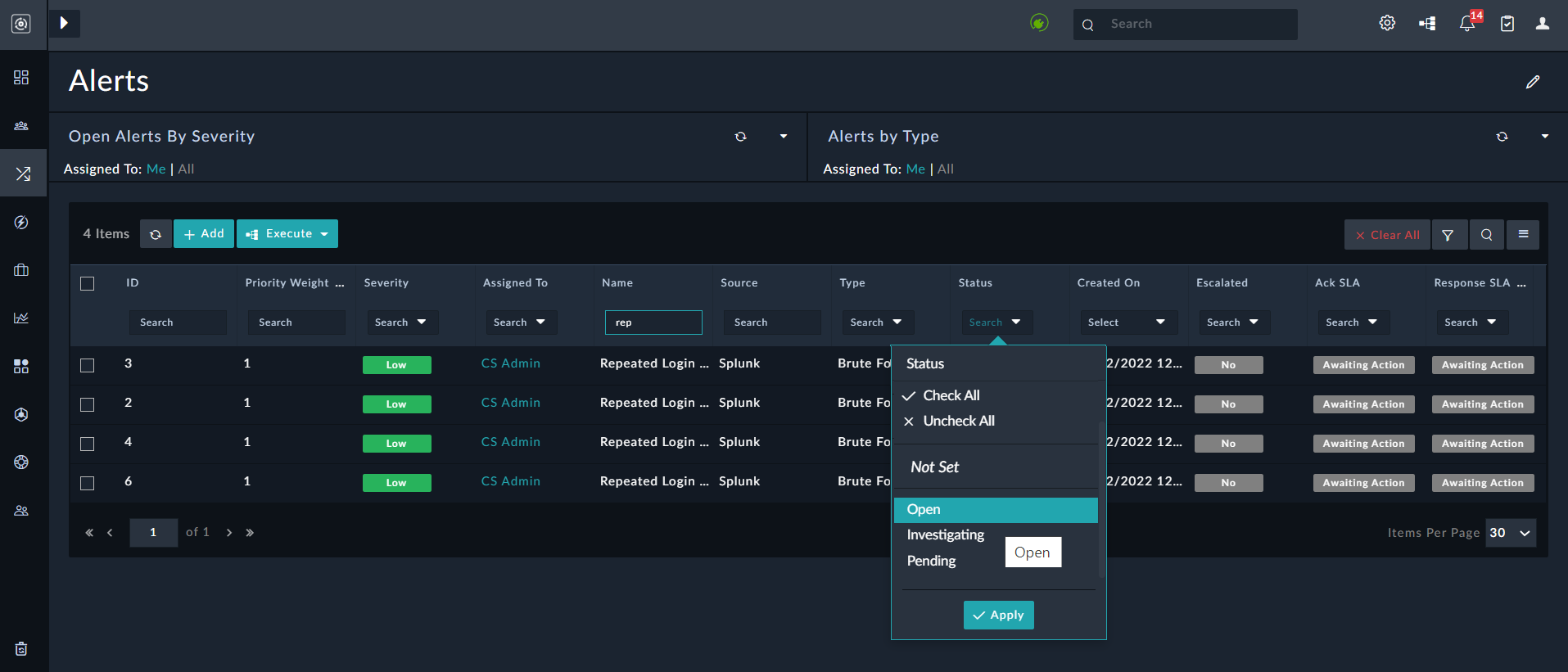 Searches for records using column filters