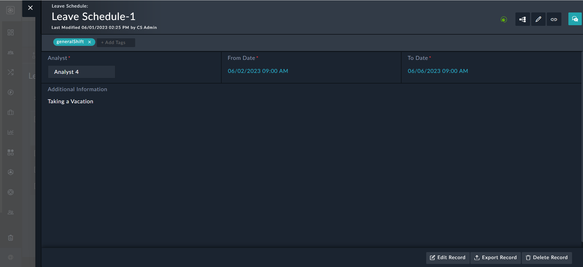 Leave Schedule Record