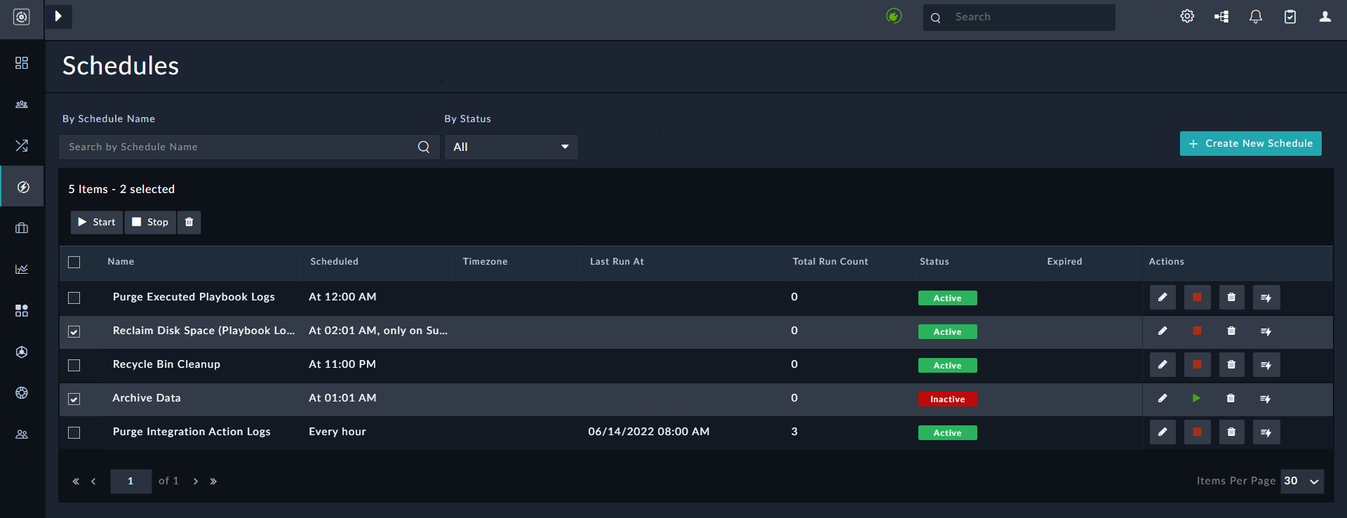Schedules Page - Deleting multiple schedules