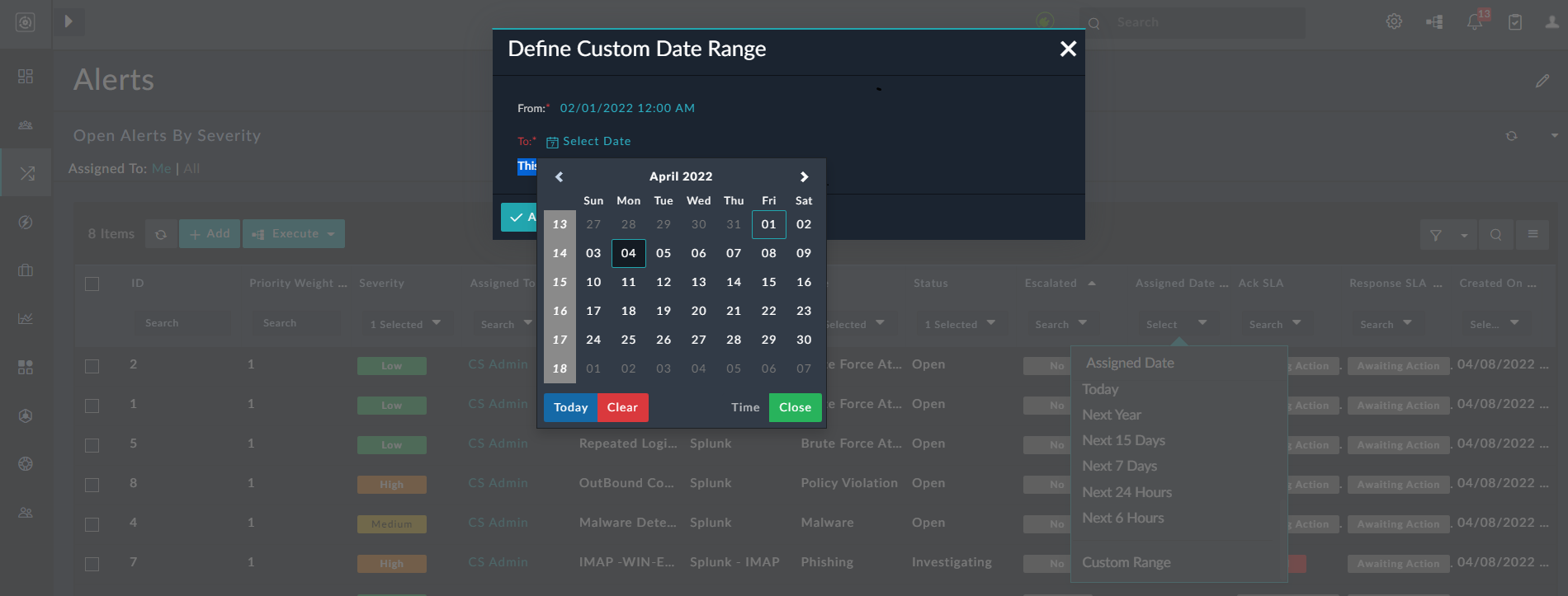 Define Custom Date Range Dialog
