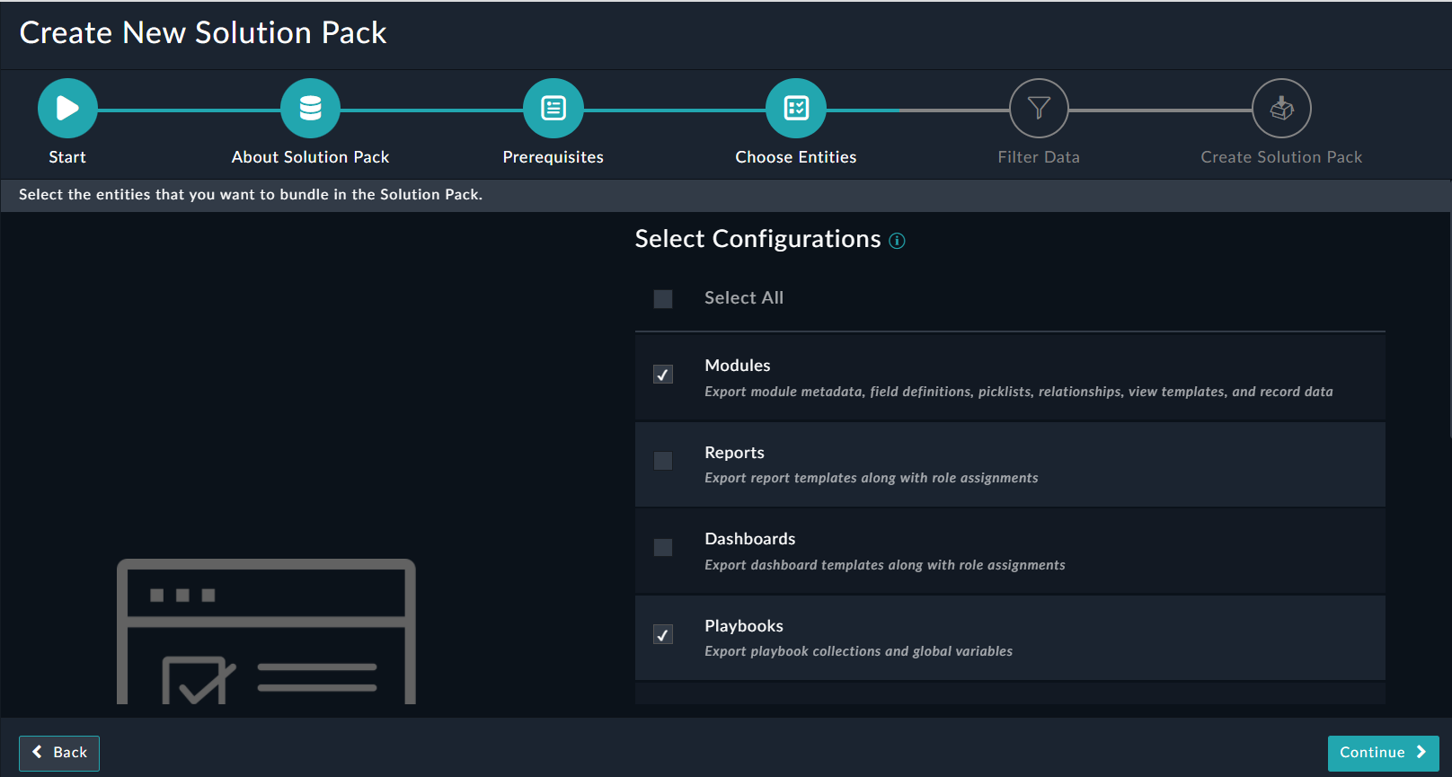 Choose Entities to be bundled with the Solution Pack