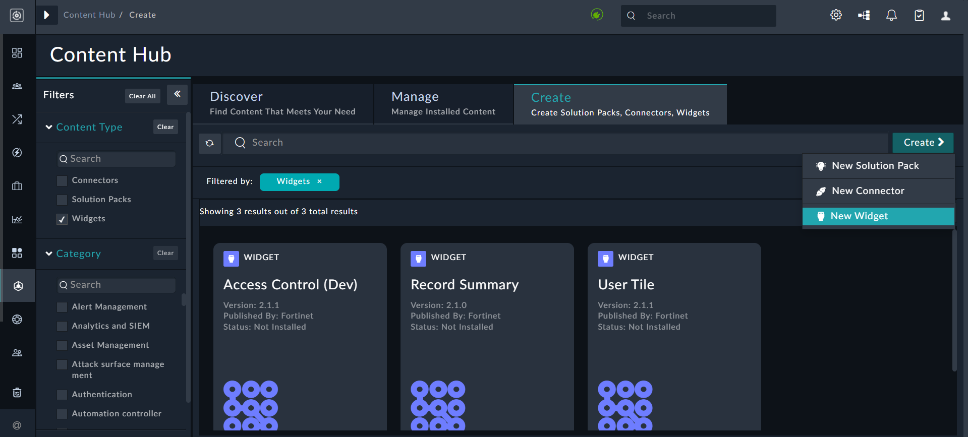 Workspace tab - Widgets