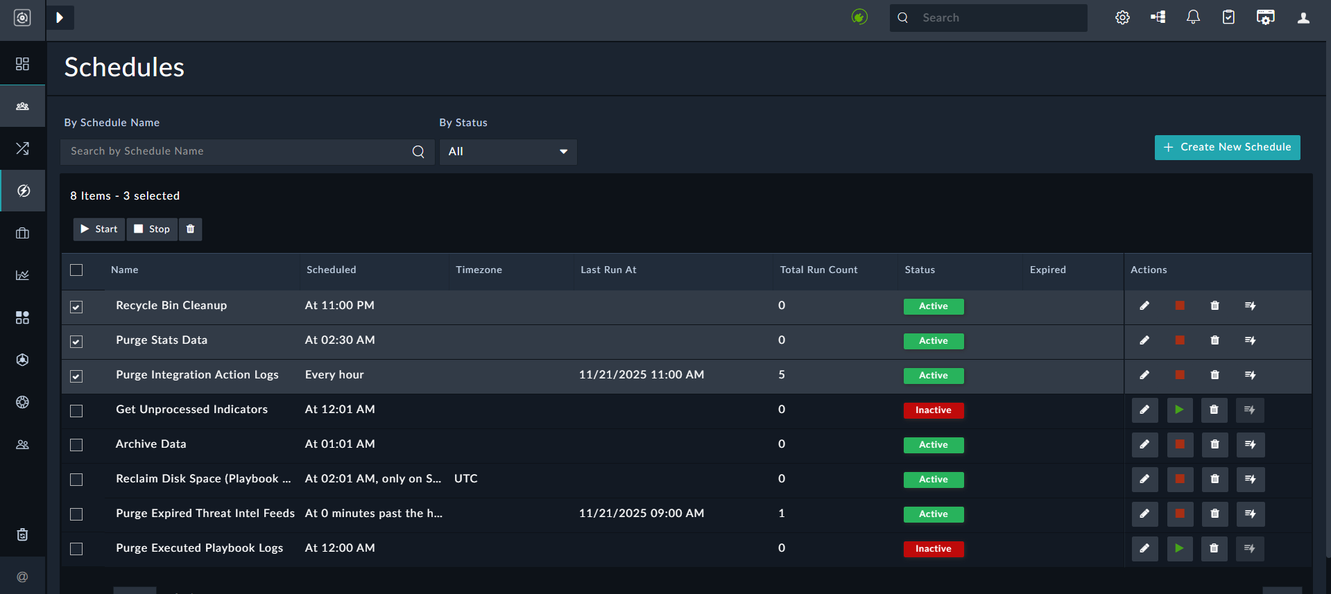 Schedules Page - Activate or Deactivate Schedules in Bulk