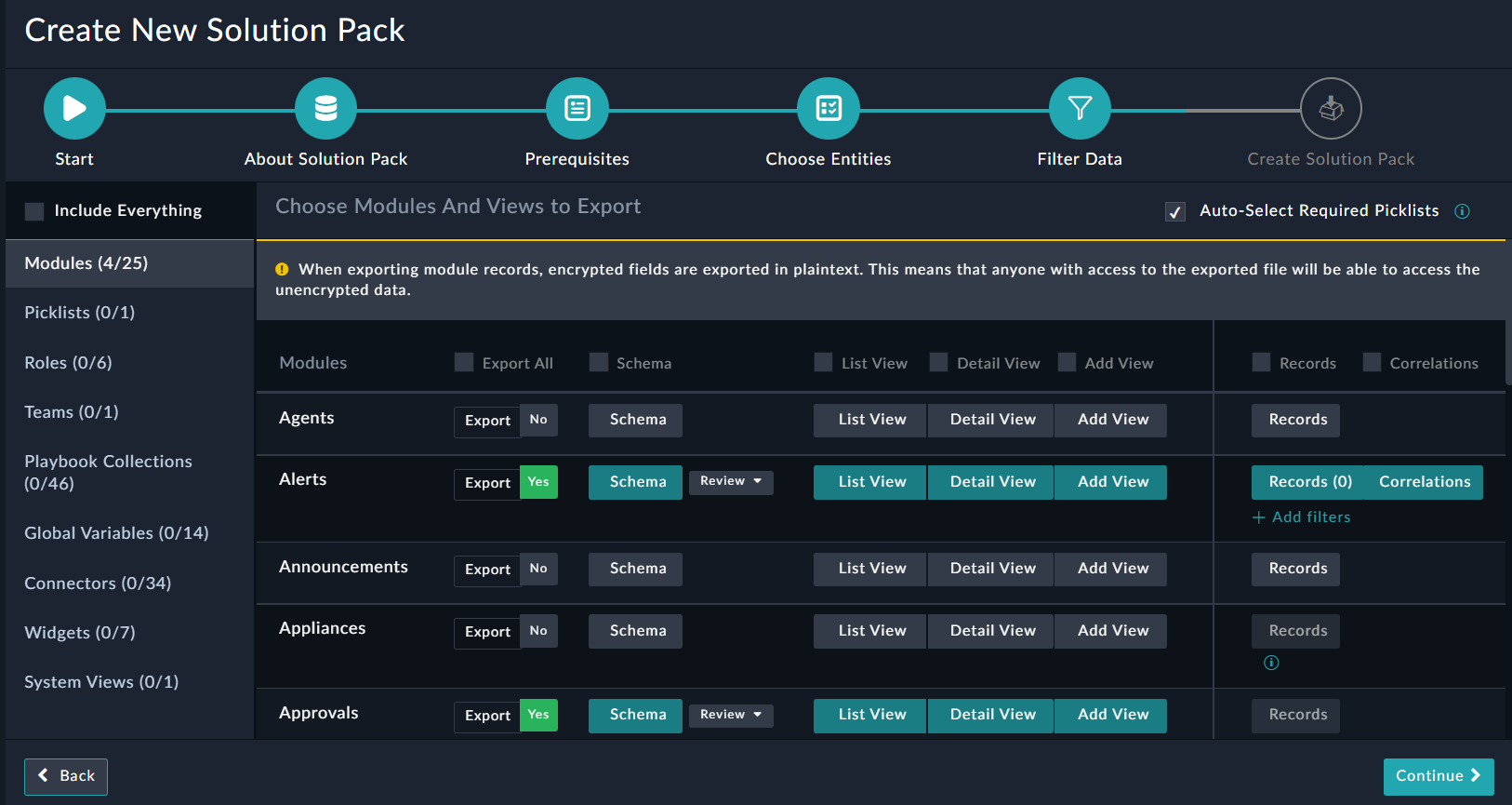 Solution Pack Wizard - Filter Data Screen