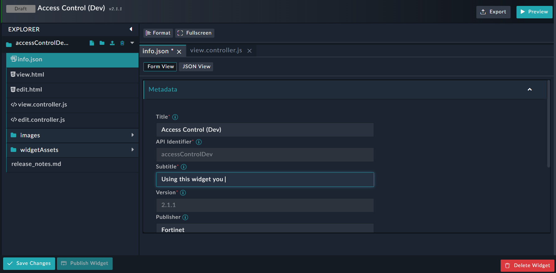 Editing Widget in the Form View