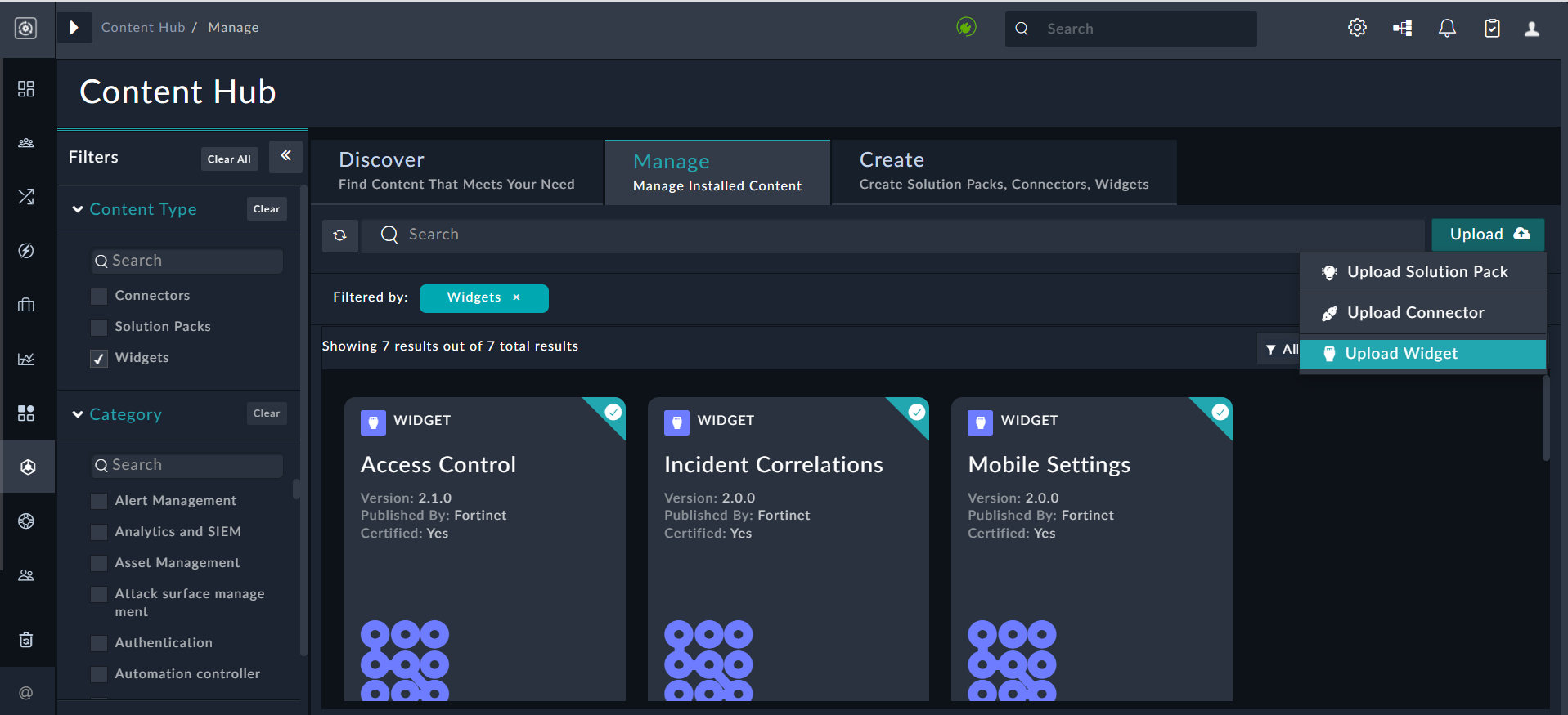 My Content Tab - Installed widgets