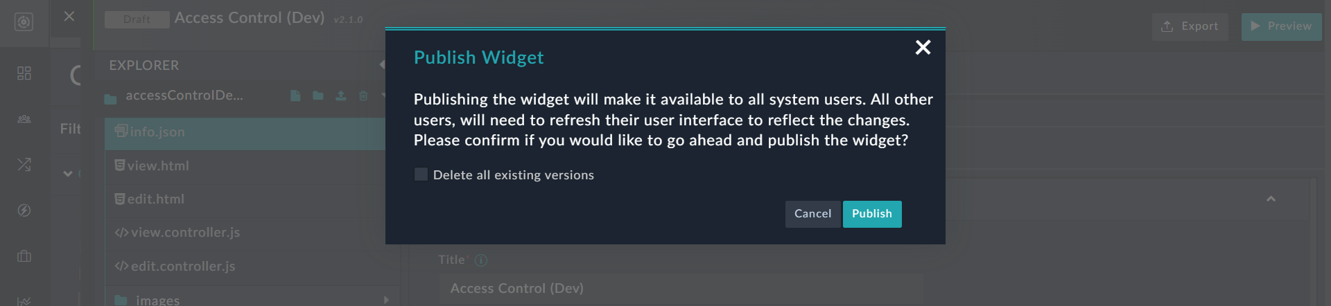 Options for publishing widgets