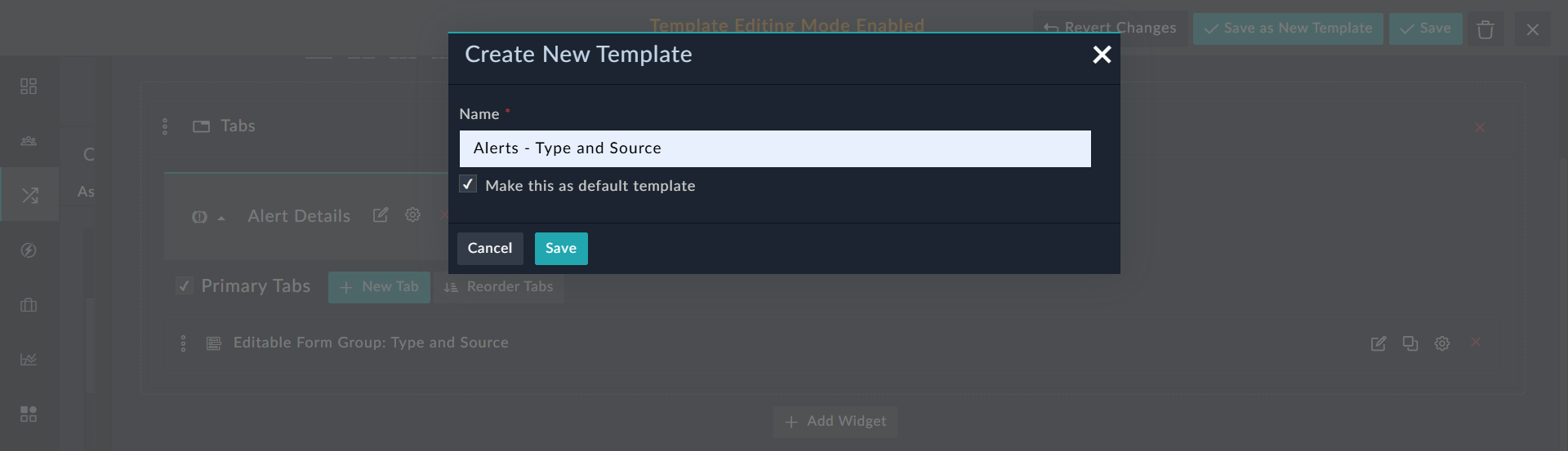 Create new template dialog