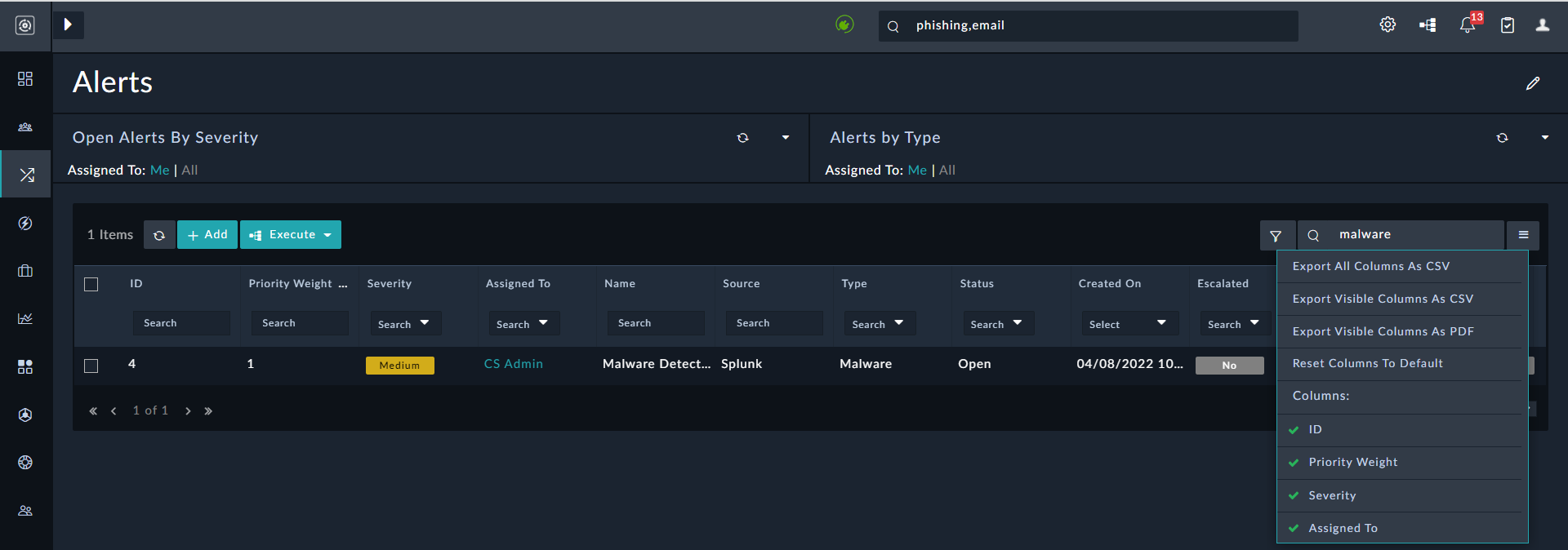 List Search Example - Search for 'Incidents that contain business'