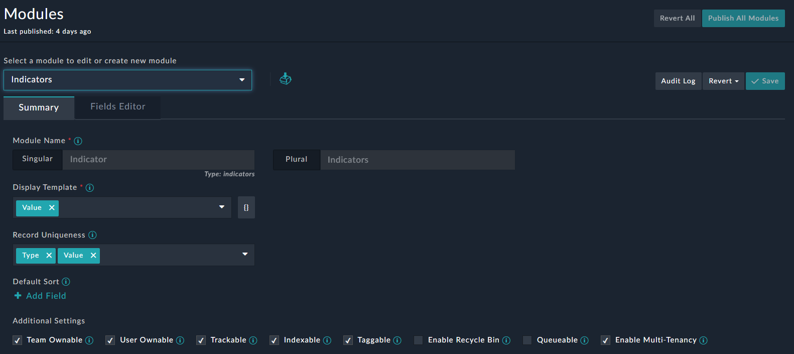 Application Editor: Summary Page - Record Uniqueness section
