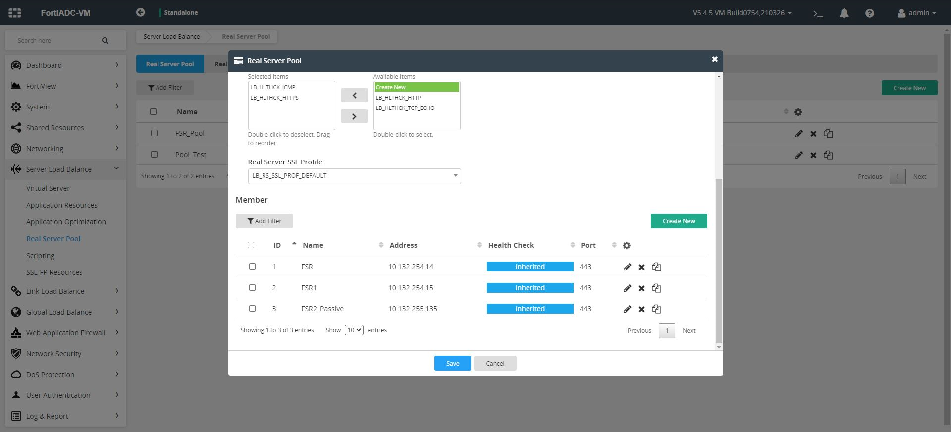 FortiADC - Real Server Pool page once FortiSOAR servers are added