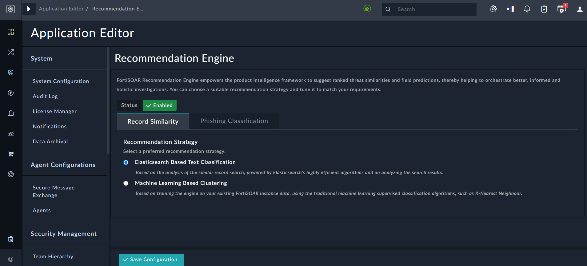 Application Editor - Recommendation Engine