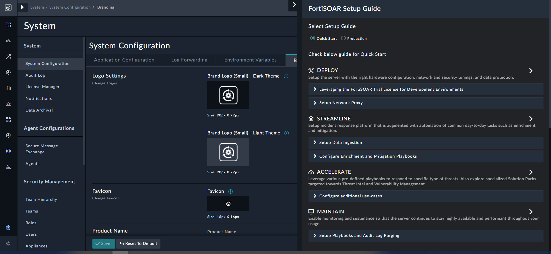 Quick Start view of the Setup guide