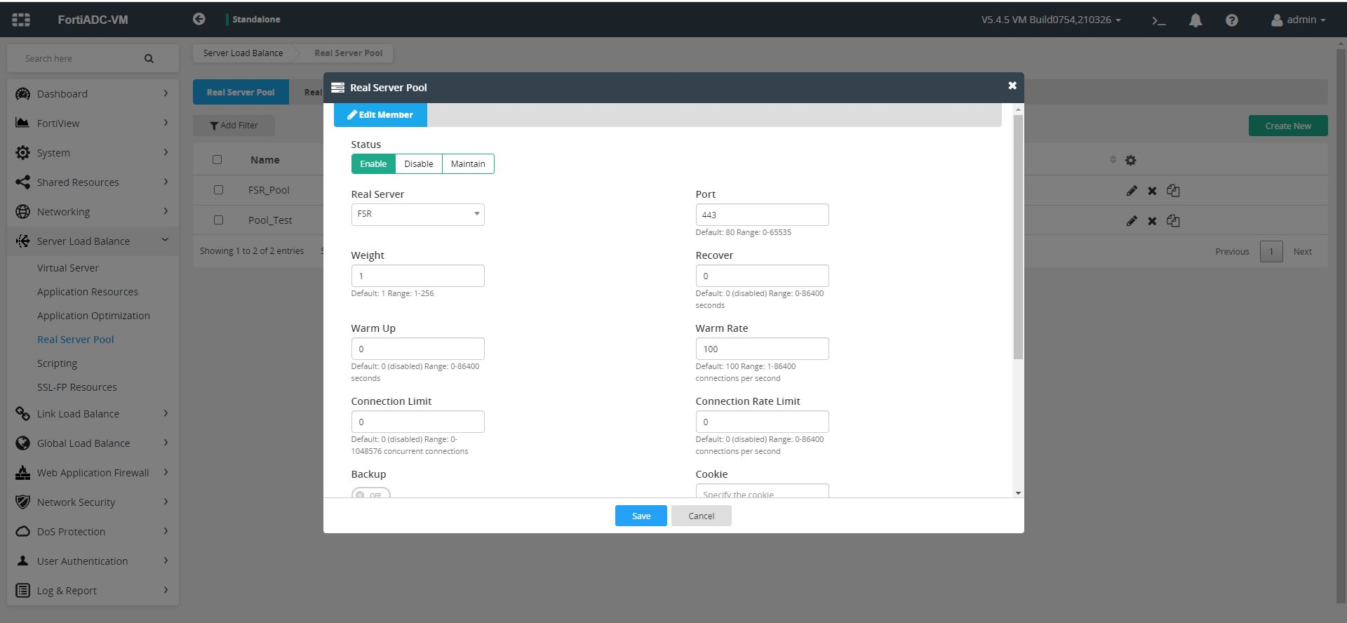 FortiADC Adding the New Real Server to the created Real Server Pool