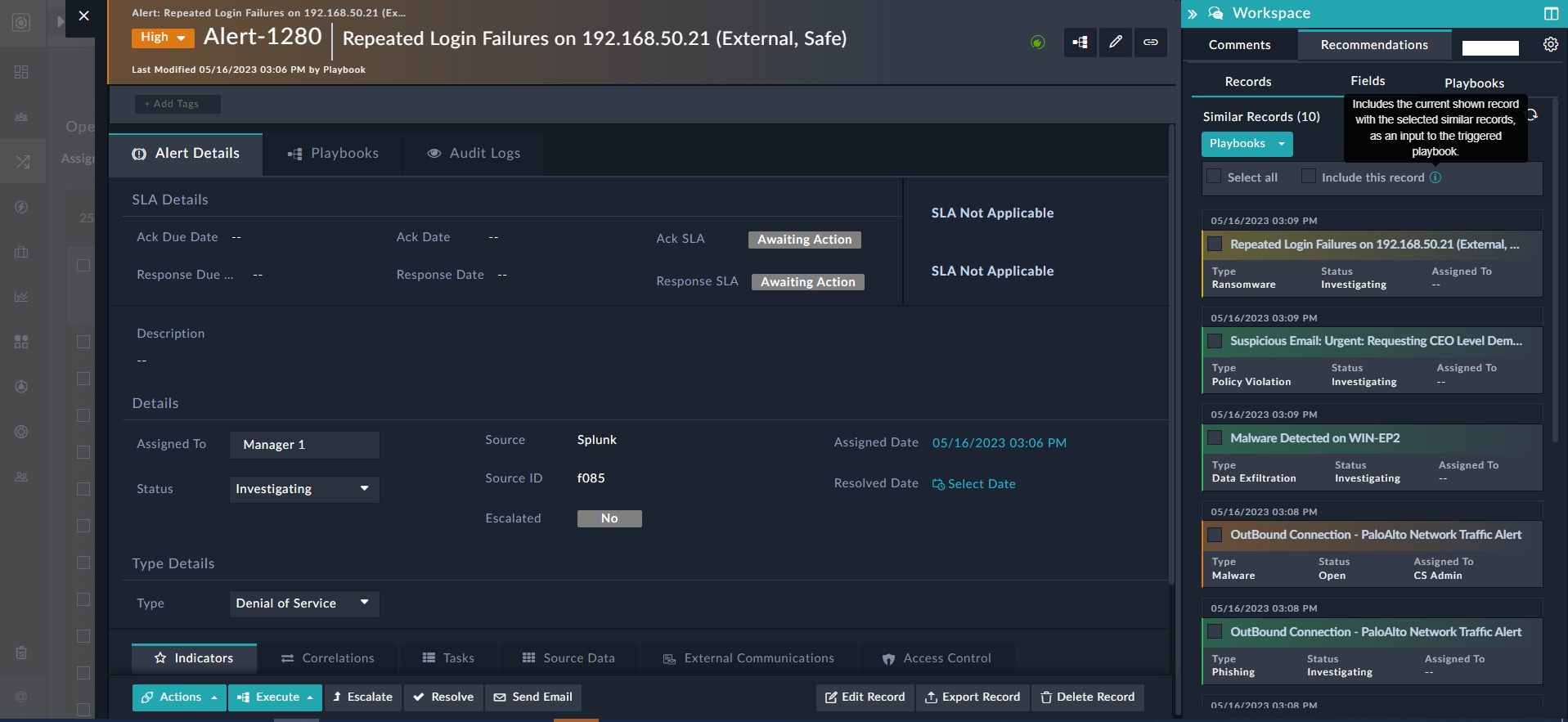 Recommendation pane - Display of similar alerts