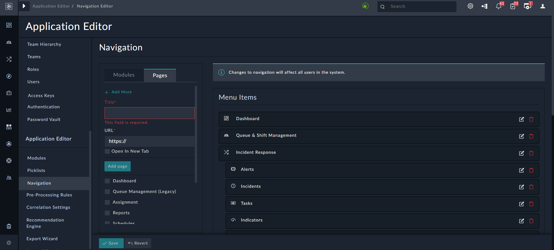 Navigation Editor: Pages Tab - Add More link