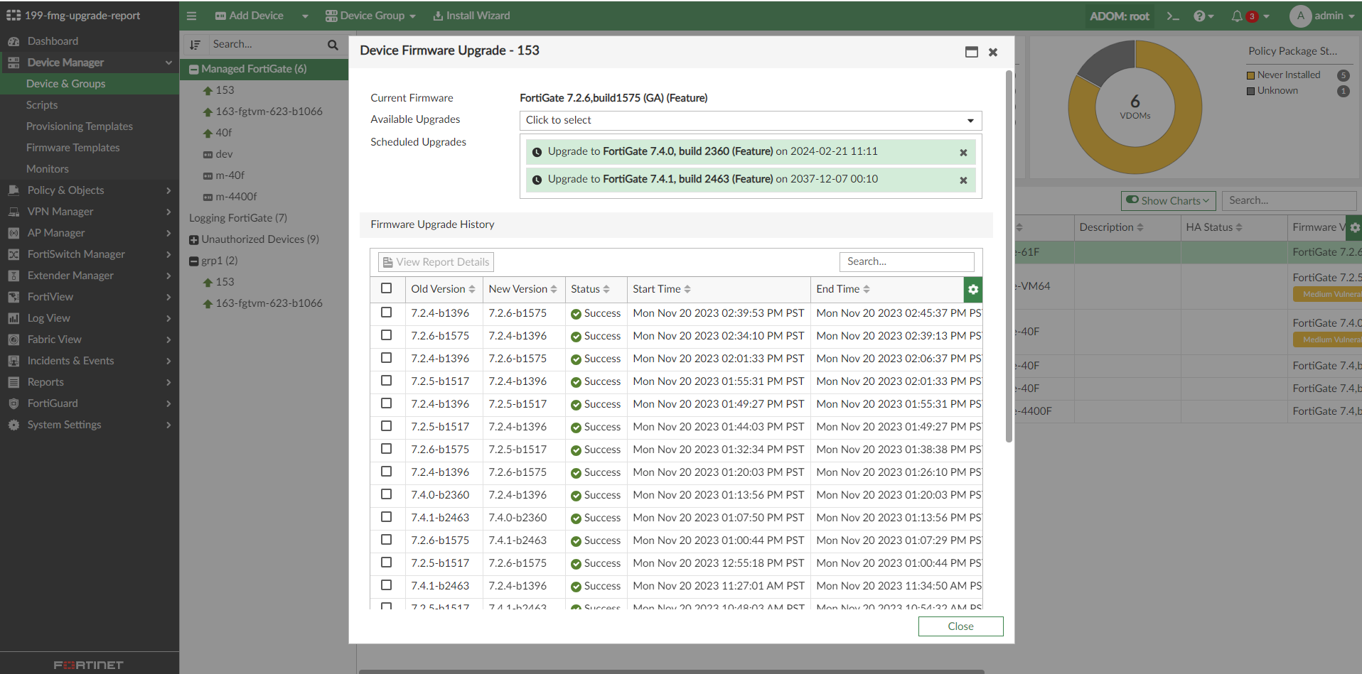 Viewing the firmware upgrade report | FortiManager 7.6.3 | Fortinet ...