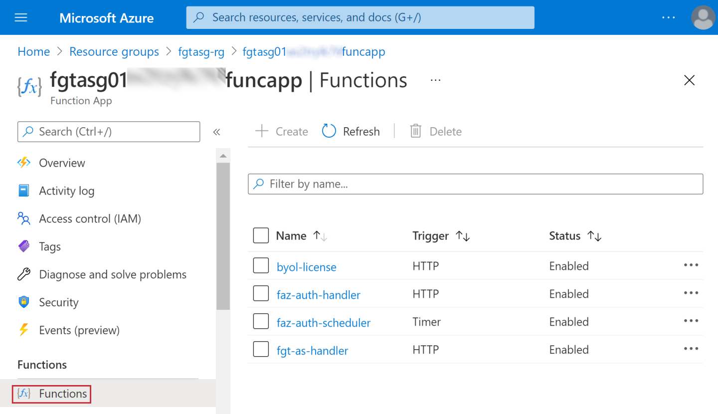 Function App overview page