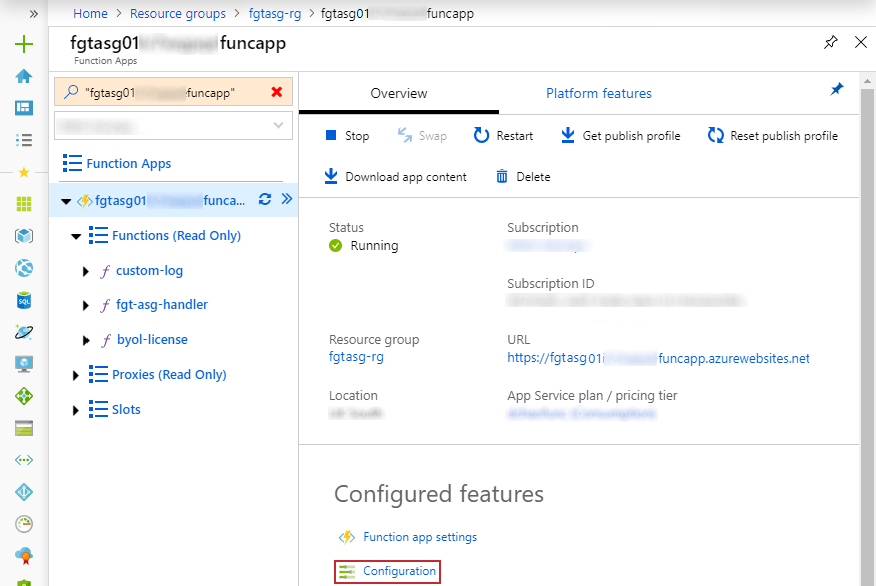 Function app settings