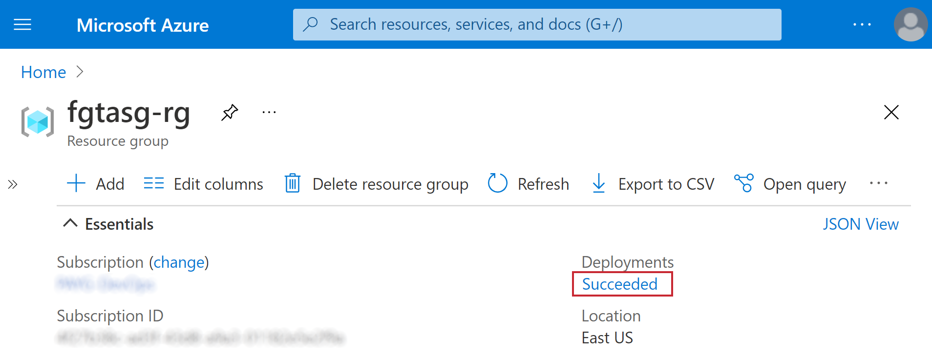 Resource group overview page (top)