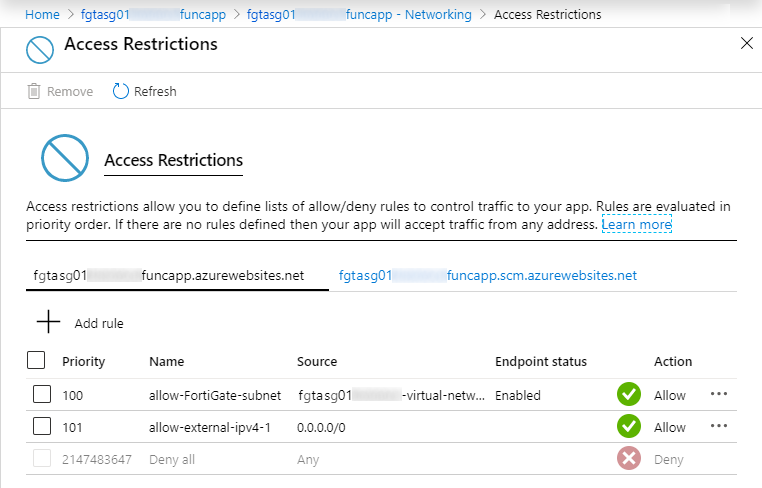 Function App Access restrictions