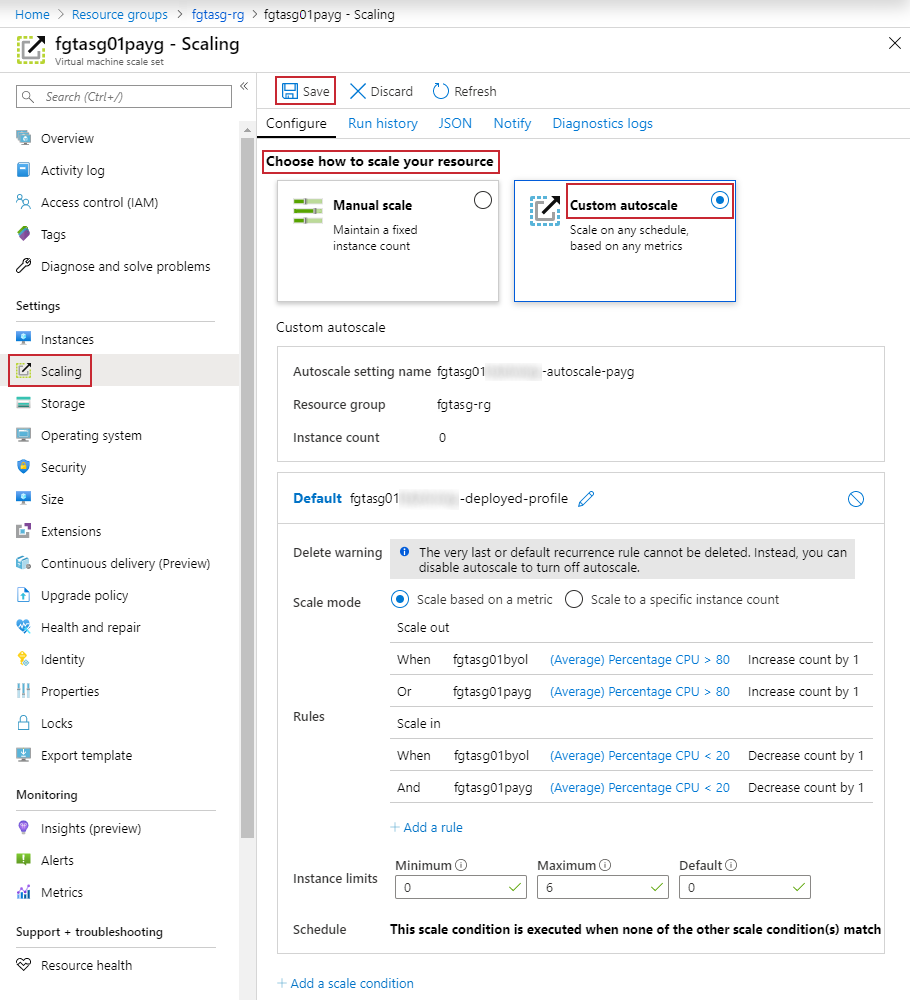 Custom autoscale in the PAYG VMSS