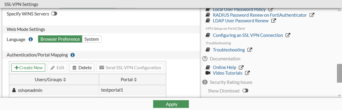 Showing the SSL VPN portal login page in the browser's language ...