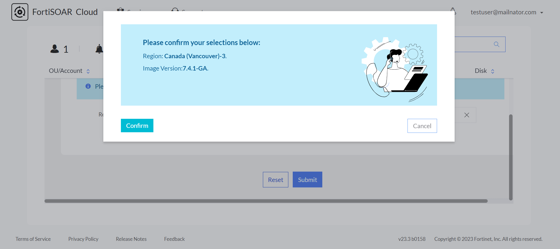 Confirmation Dialog for provisioning FSR Cloud