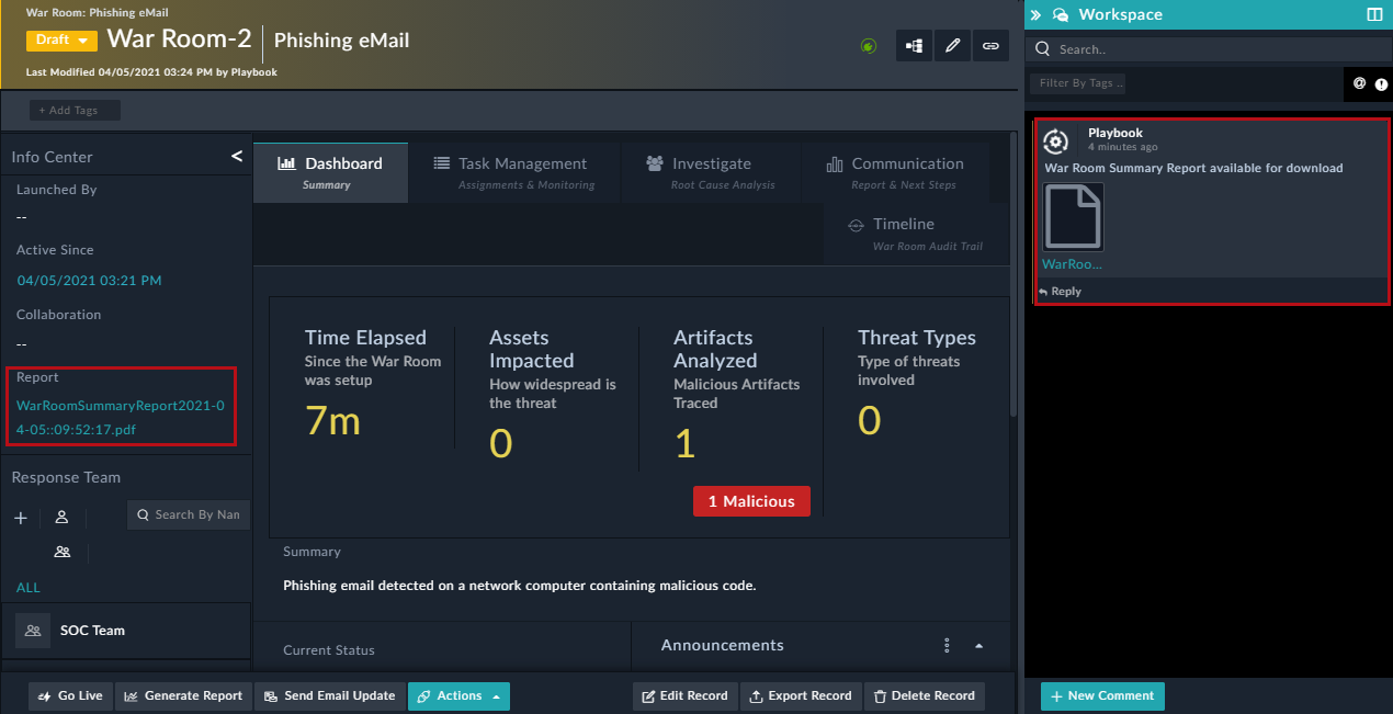 War Room Generated Report available for download
