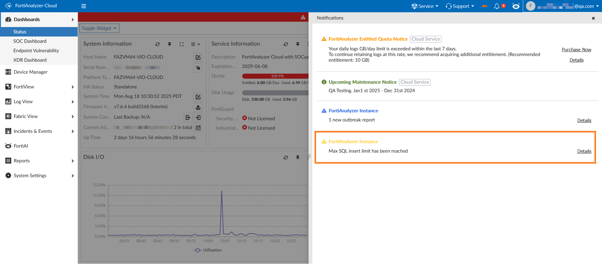 Log insertion rate limits | FortiAnalyzer Cloud 7.6.4 | Fortinet ...