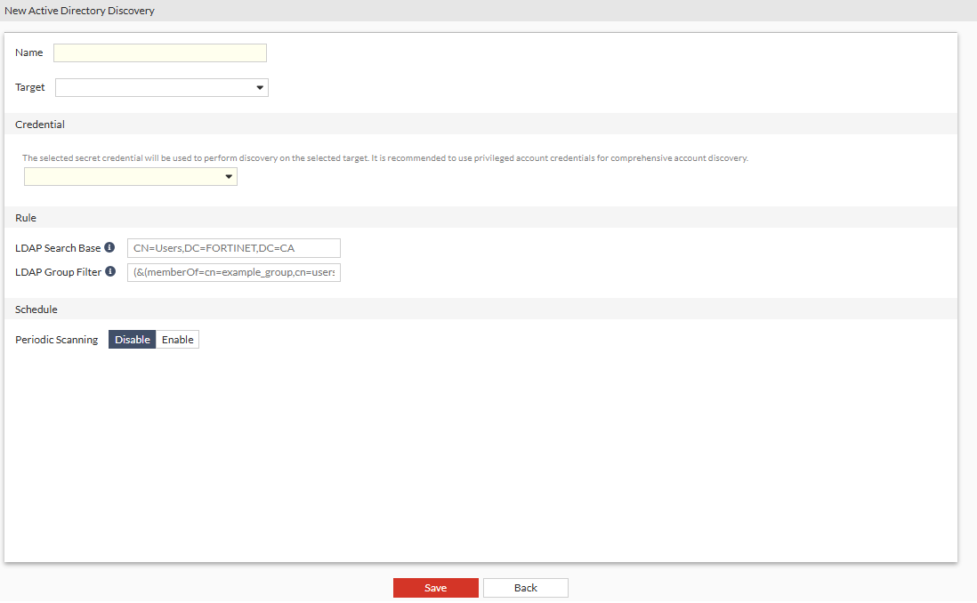 Creating discovery entry | FortiPAM 1.6.0 | Fortinet Document Library