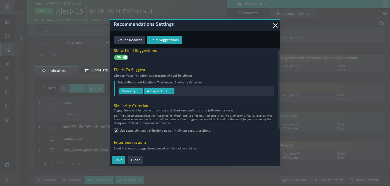 Choosing the fields for prediction