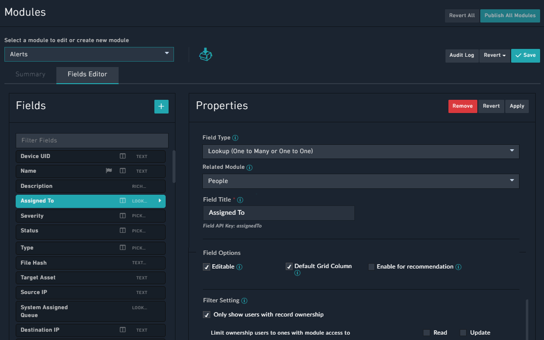 Filter Settings section