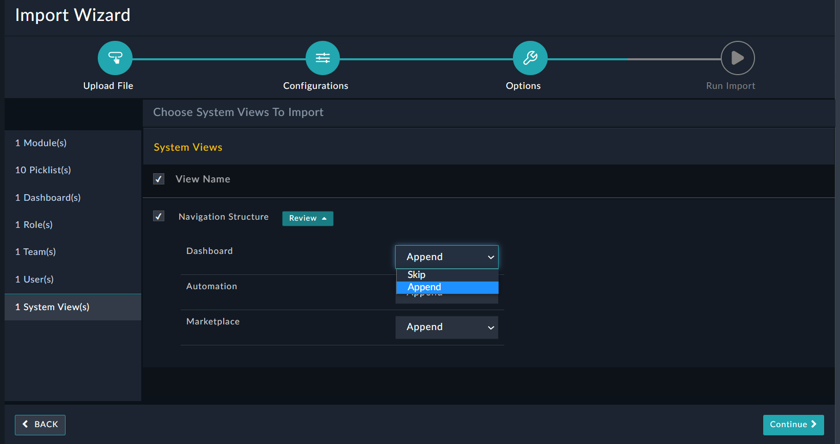 Import Wizard - Navigation Structure items - Append or Skip