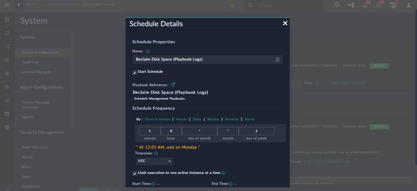 Changing the schedule of the space reclamation activity