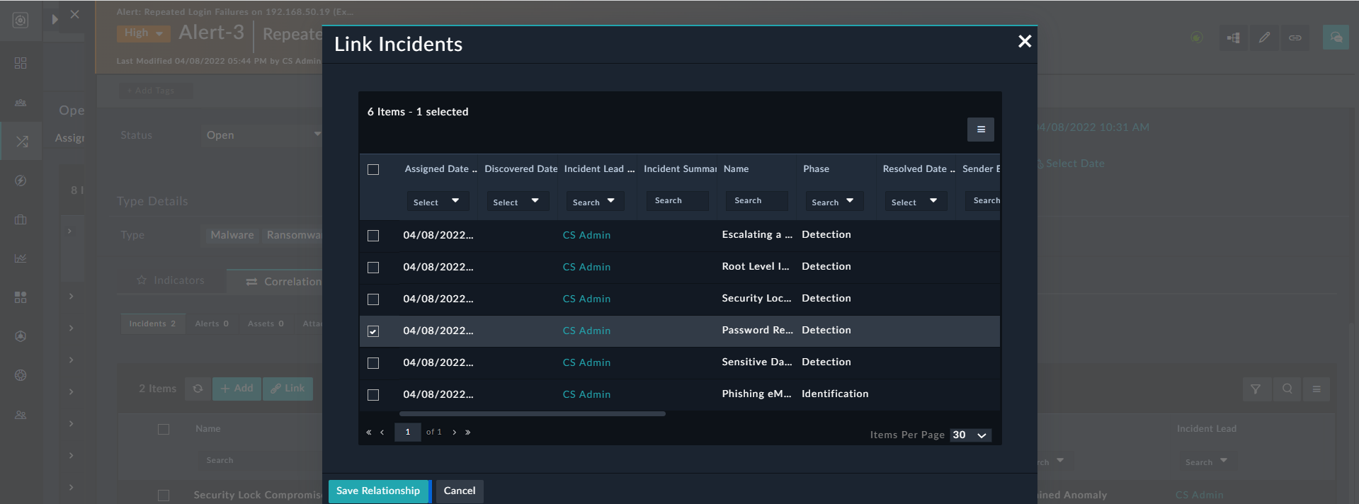 Adding or removing relationships
