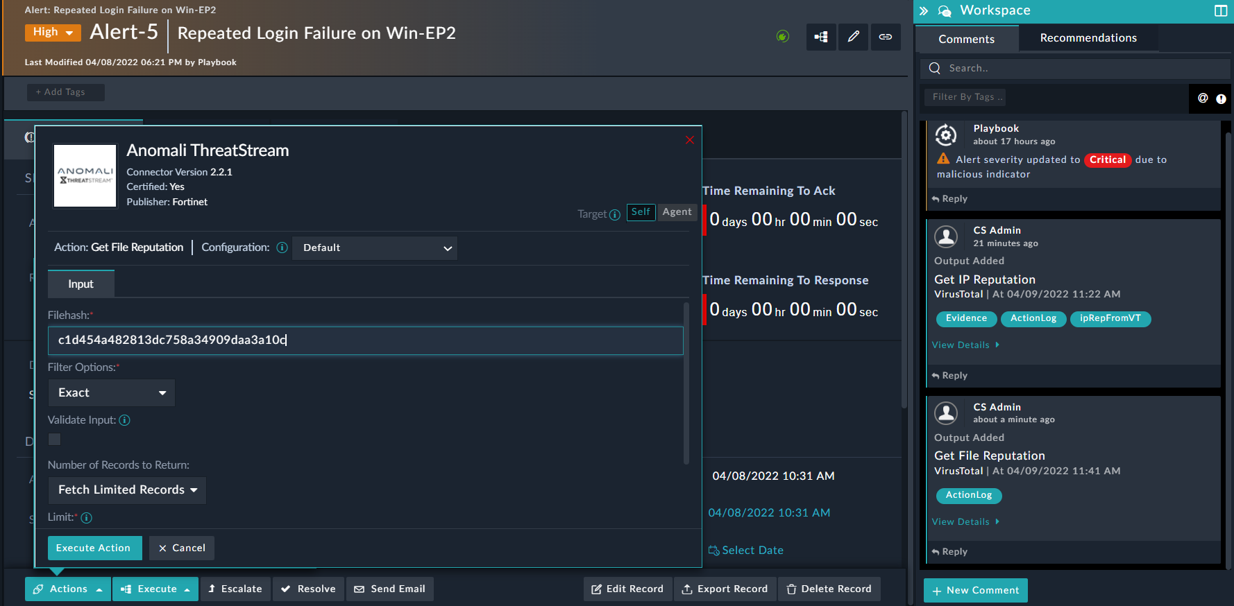 Execute Action on the input derived from past action outputs