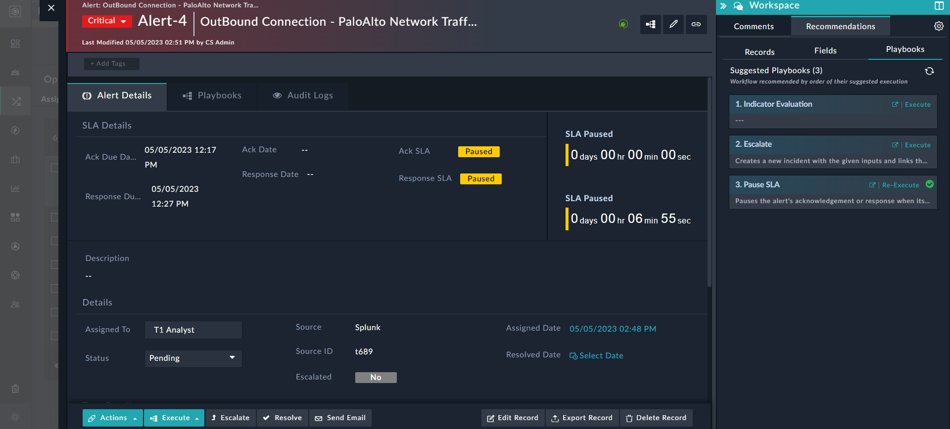 Recommendation Pane- Displaying Playbook Suggetions