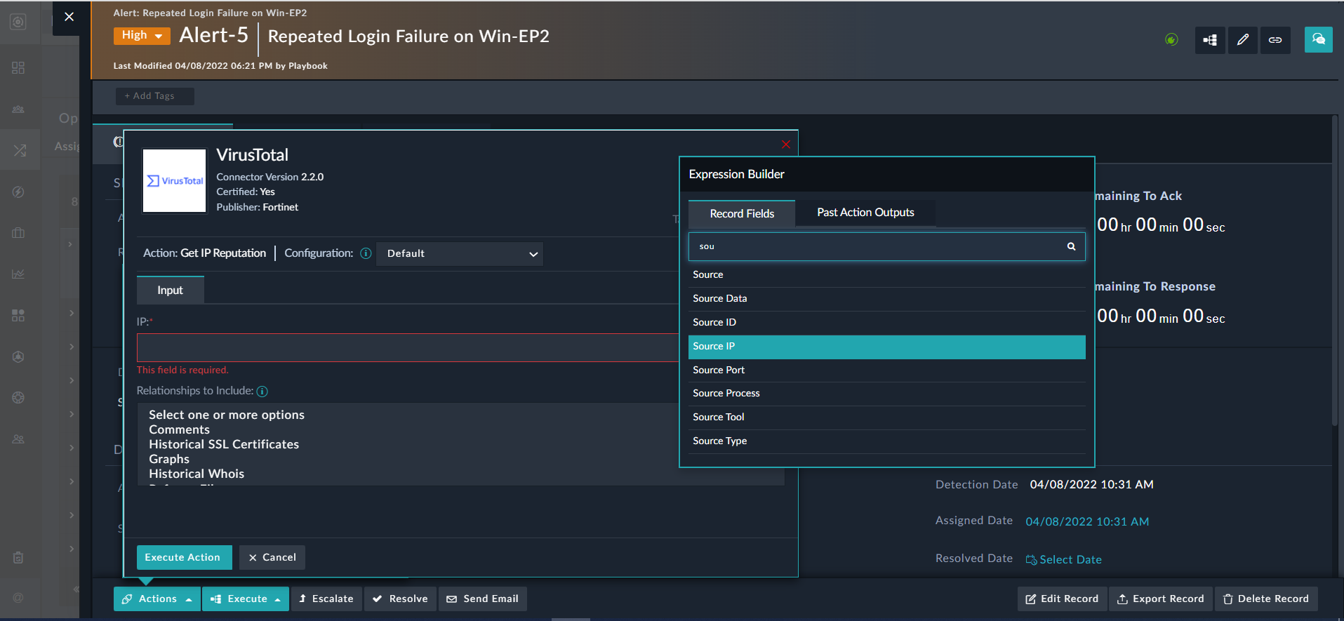Selecting inputs for the connector action