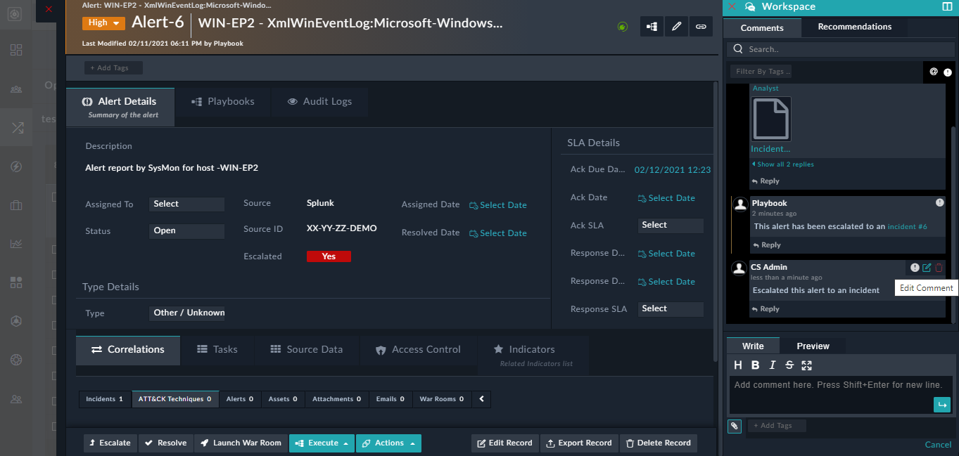 Collaboration Panel with modified comments