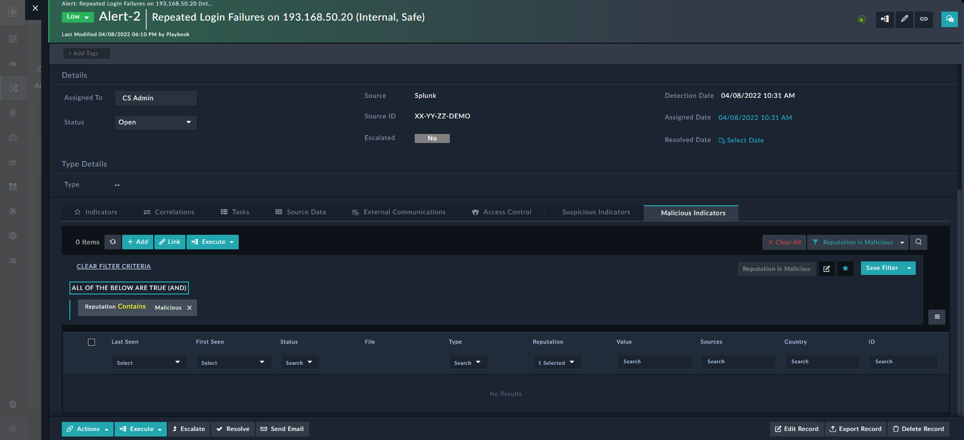 Setting Reputation is Malicious filter as a default filter