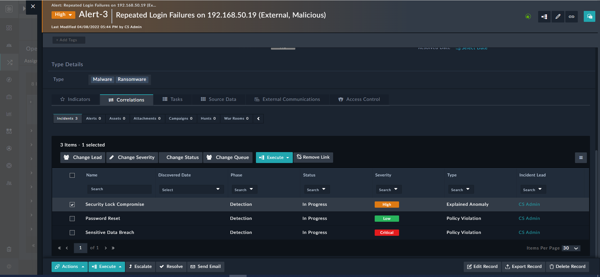 Alert Detail View - Update Operations