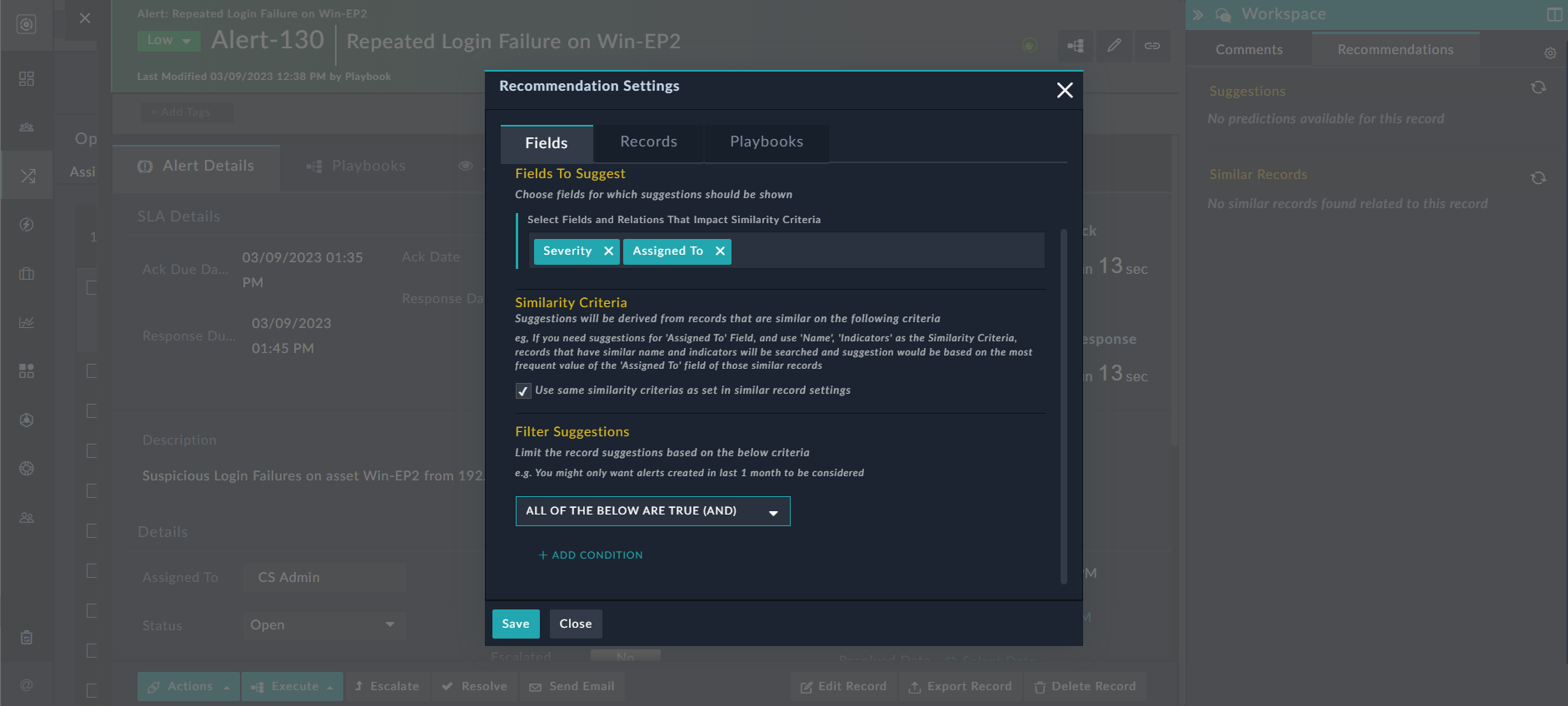 Choosing the fields for prediction