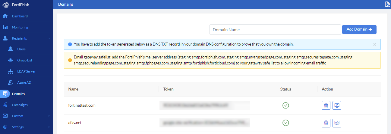 Domains | FortiPhish 24.3.0 | Fortinet Document Library