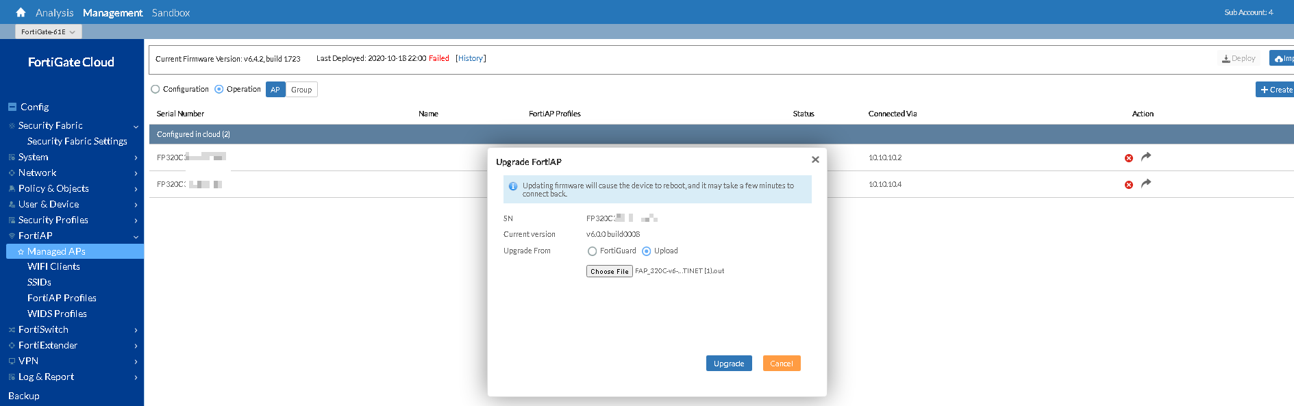 Upgrade | FortiGate Cloud 23.4.0 | Fortinet Document Library