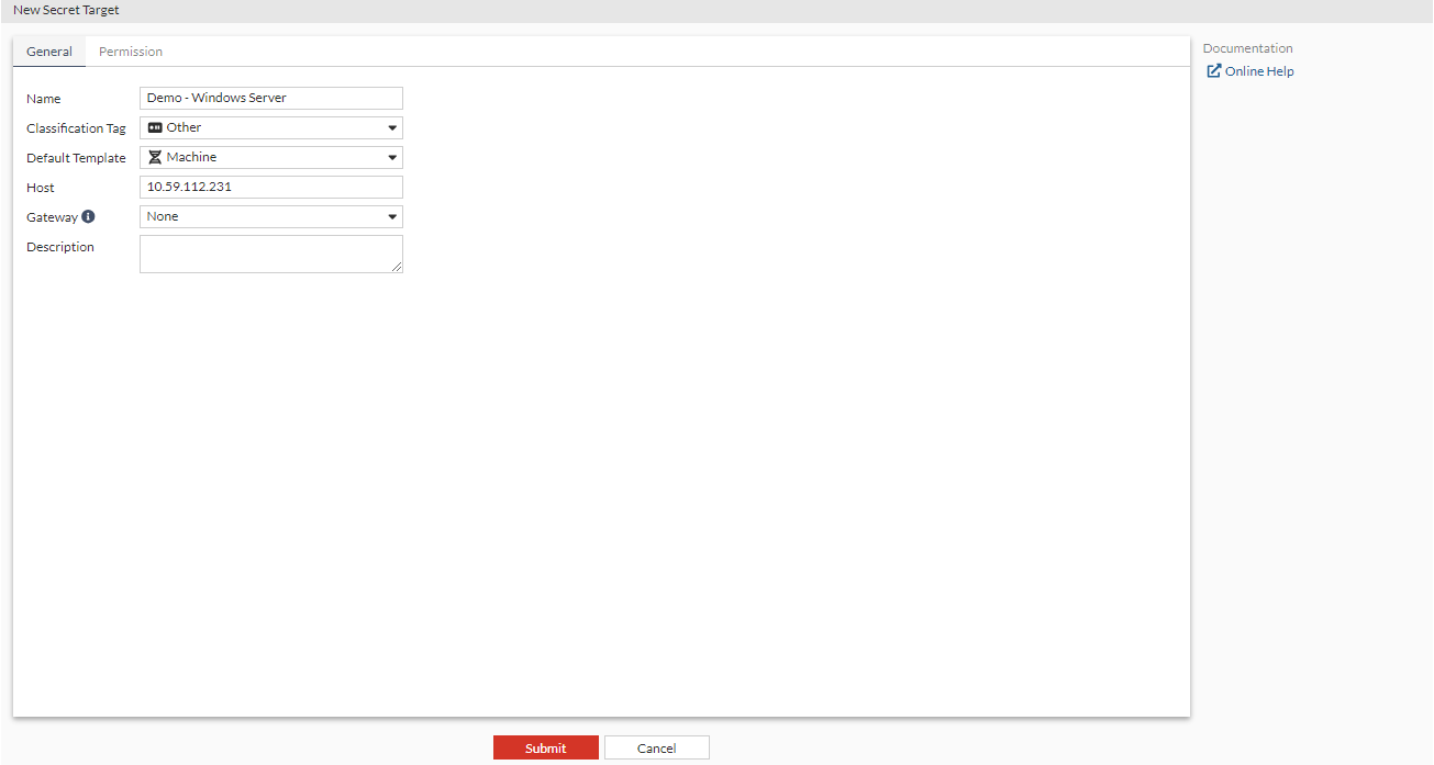 Creating a target with server information as non-Windows | FortiPAM 1.6 ...