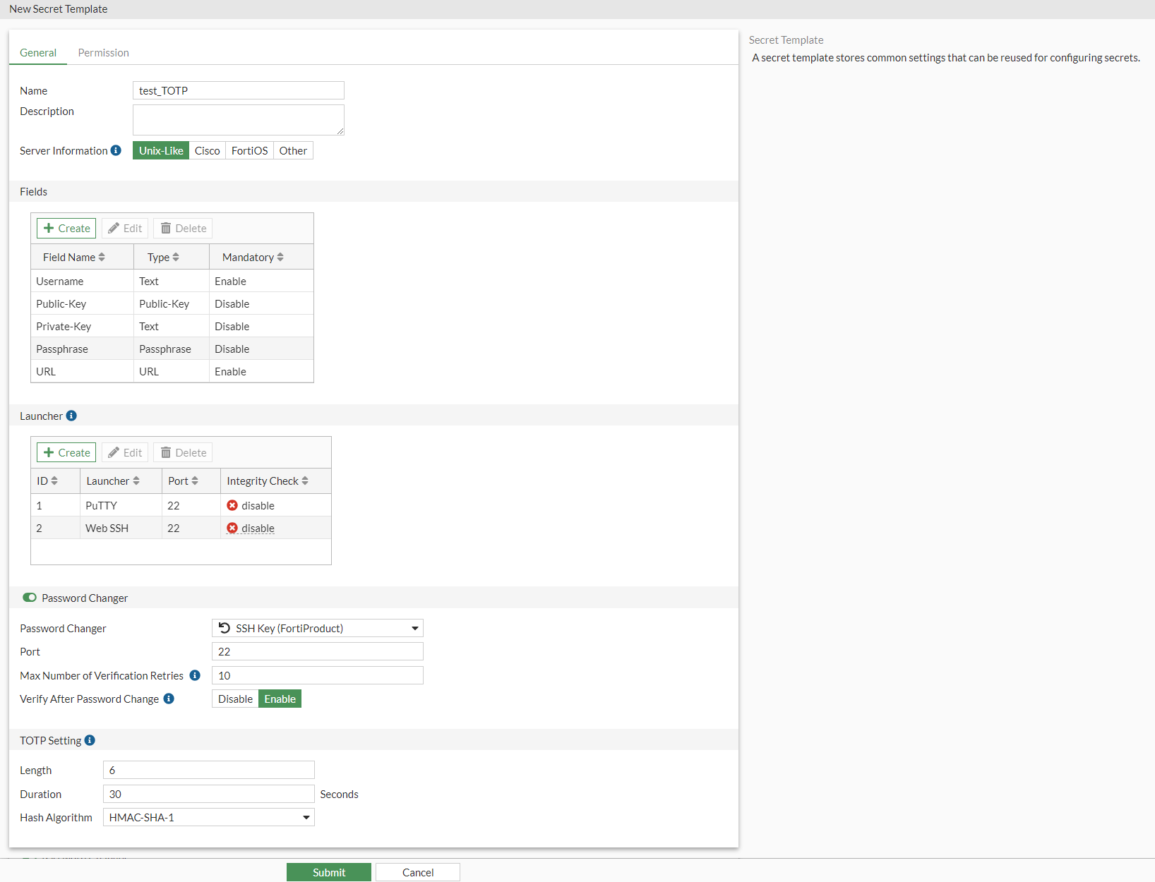 Totp Code Example Configuring a secret template with TOTP | FortiPAM 1.6.0 | Fortinet ...