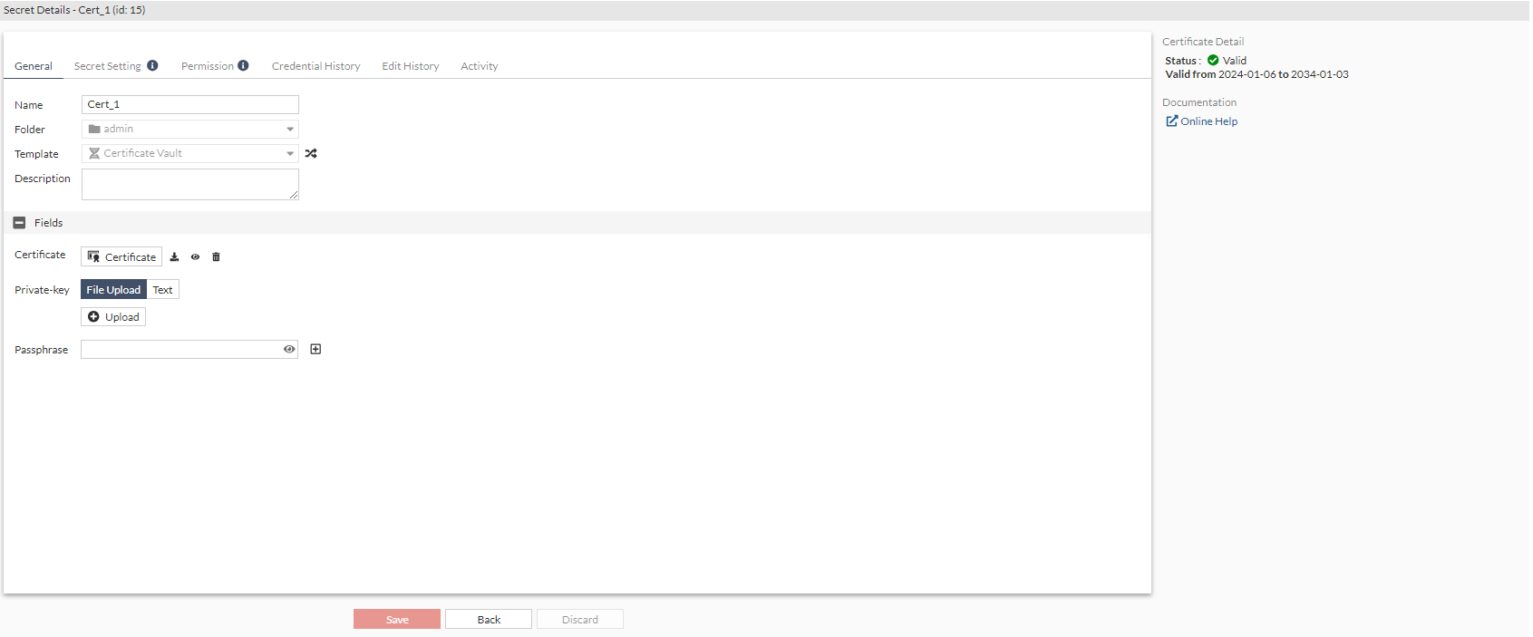 Creating a certificate secret | FortiPAM 1.6.0 | Fortinet Document Library