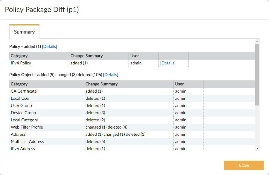 Viewing a policy package diff | FortiManager 7.4.2 | Fortinet Document ...