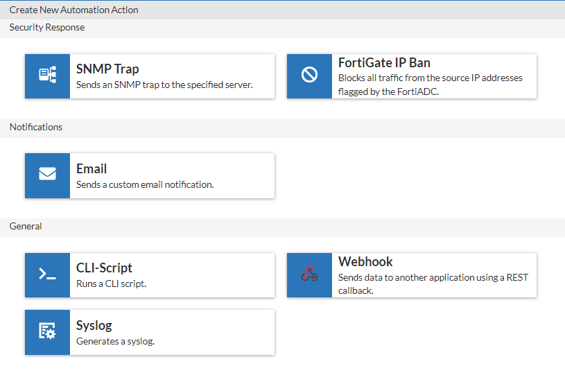 Configuring Automation Actions | FortiADC 7.6.1 | Fortinet Document Library